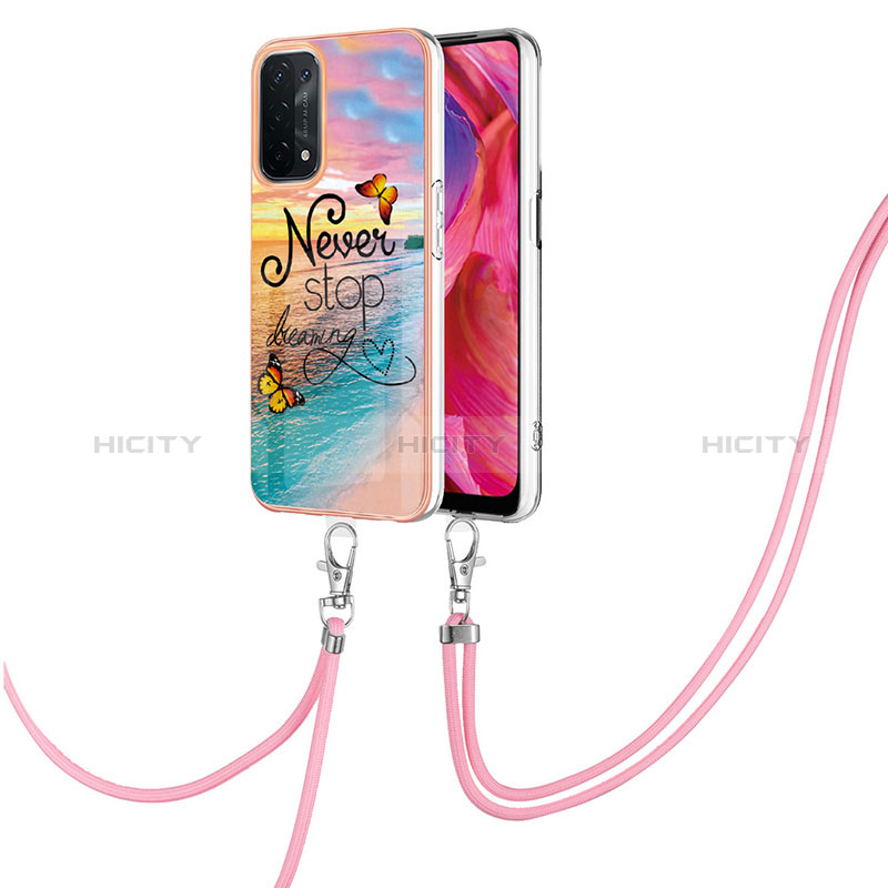 Coque Silicone Motif Fantaisie Souple Couleur Unie Etui Housse avec Laniere Strap Y03B pour Oppo A54 5G Plus