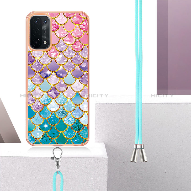 Coque Silicone Motif Fantaisie Souple Couleur Unie Etui Housse avec Laniere Strap Y03B pour Oppo A54 5G Plus