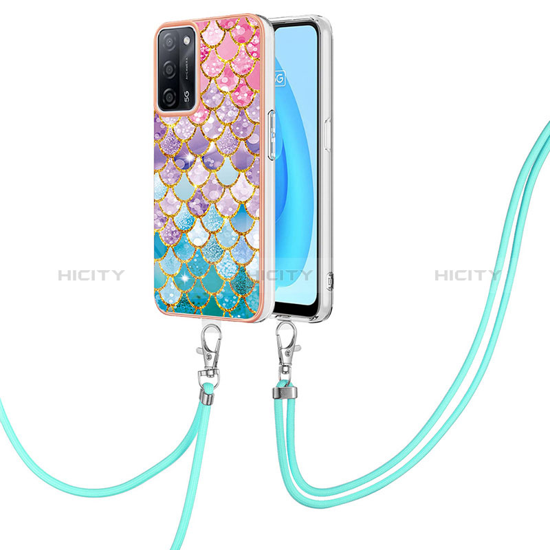 Coque Silicone Motif Fantaisie Souple Couleur Unie Etui Housse avec Laniere Strap Y03B pour Oppo A56 5G Plus