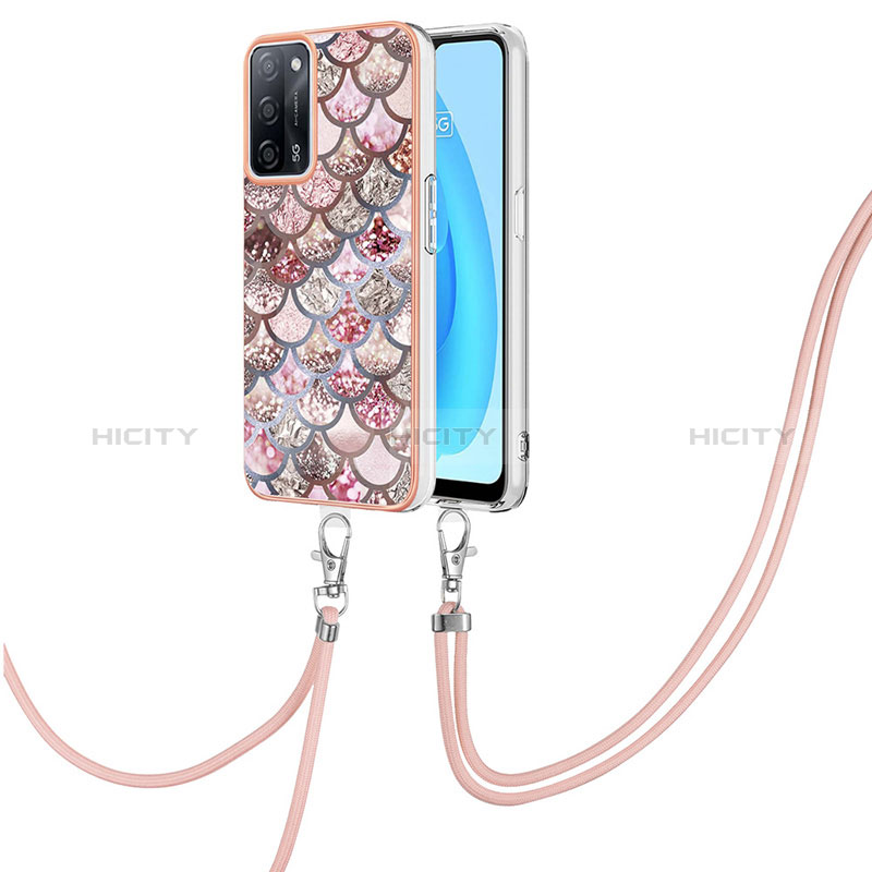 Coque Silicone Motif Fantaisie Souple Couleur Unie Etui Housse avec Laniere Strap Y03B pour Oppo A56 5G Plus