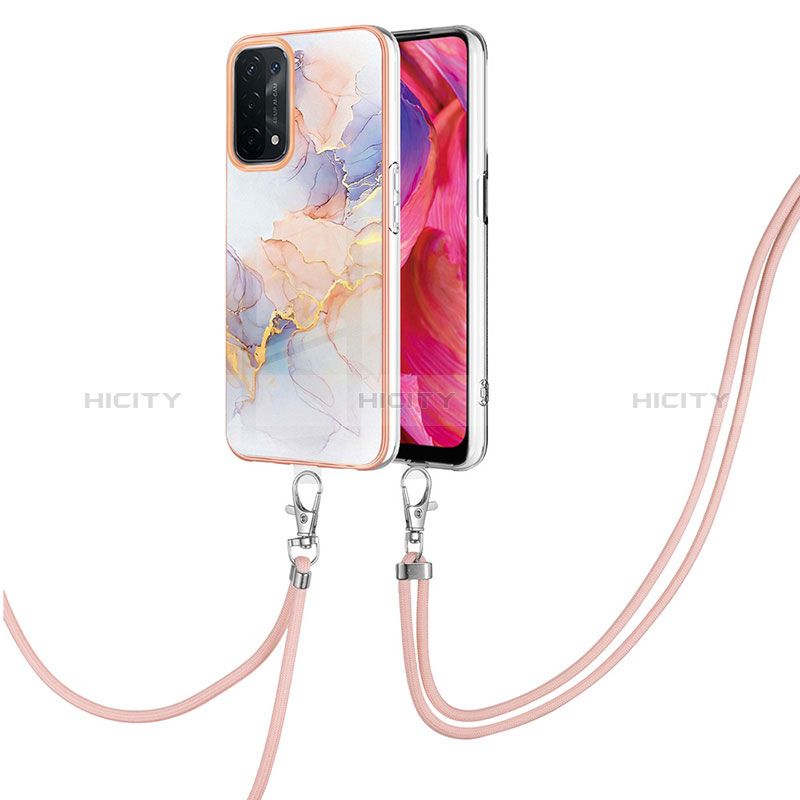 Coque Silicone Motif Fantaisie Souple Couleur Unie Etui Housse avec Laniere Strap Y03B pour Oppo A74 5G Plus