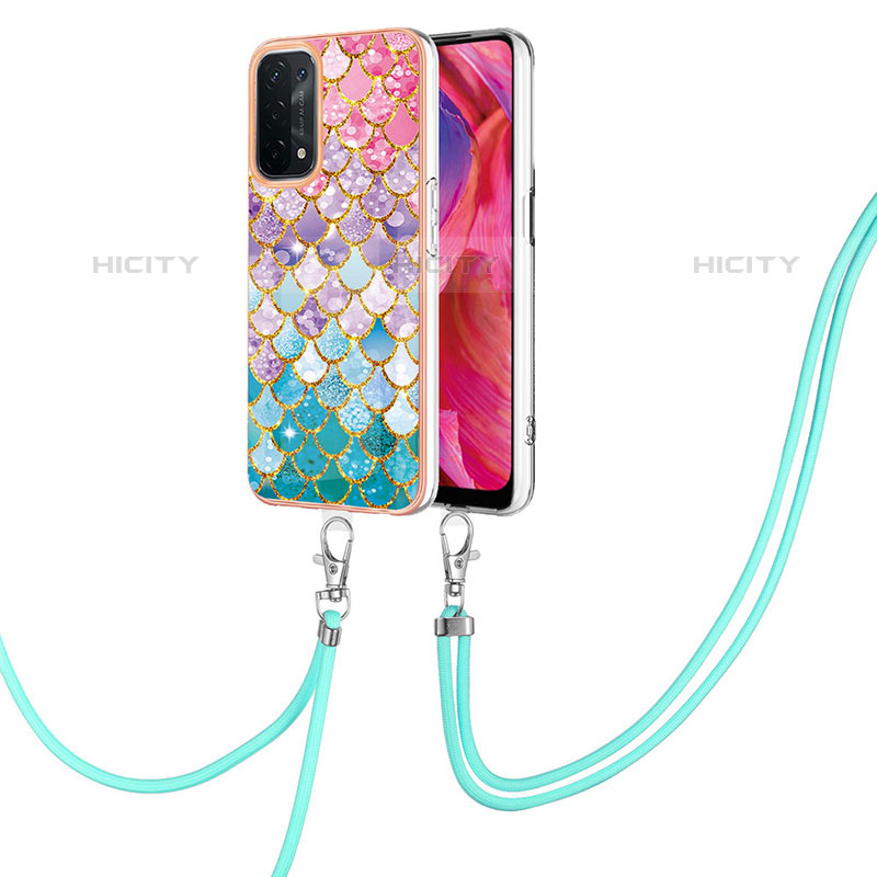 Coque Silicone Motif Fantaisie Souple Couleur Unie Etui Housse avec Laniere Strap Y03B pour Oppo A93 5G Colorful Plus