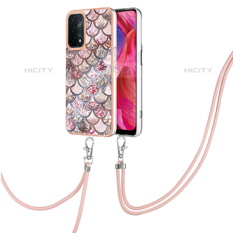 Coque Silicone Motif Fantaisie Souple Couleur Unie Etui Housse avec Laniere Strap Y03B pour Oppo A93 5G Marron Plus