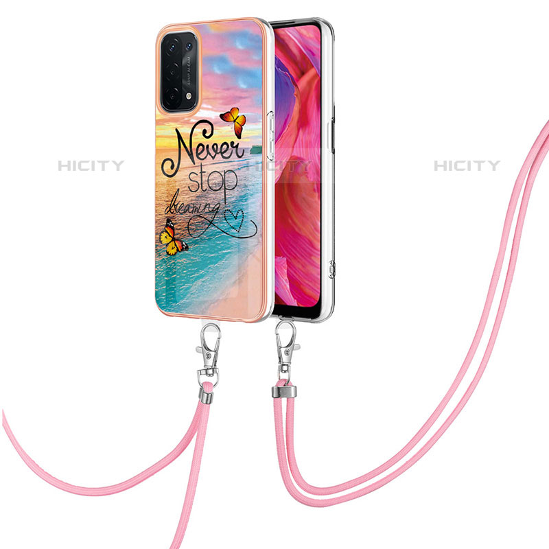 Coque Silicone Motif Fantaisie Souple Couleur Unie Etui Housse avec Laniere Strap Y03B pour Oppo A93 5G Plus