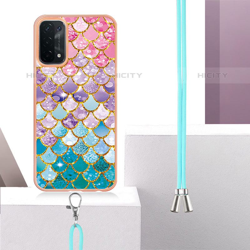 Coque Silicone Motif Fantaisie Souple Couleur Unie Etui Housse avec Laniere Strap Y03B pour Oppo A93 5G Plus