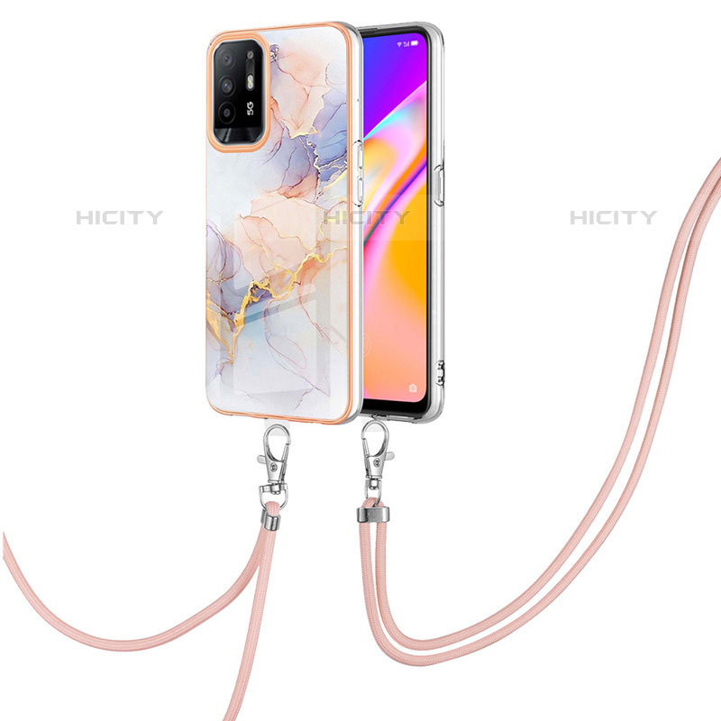 Coque Silicone Motif Fantaisie Souple Couleur Unie Etui Housse avec Laniere Strap Y03B pour Oppo A94 5G Plus