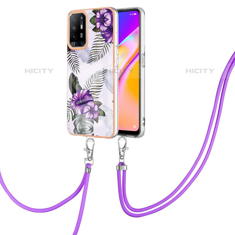 Coque Silicone Motif Fantaisie Souple Couleur Unie Etui Housse avec Laniere Strap Y03B pour Oppo A94 5G Plus