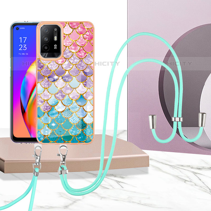 Coque Silicone Motif Fantaisie Souple Couleur Unie Etui Housse avec Laniere Strap Y03B pour Oppo A94 5G Plus