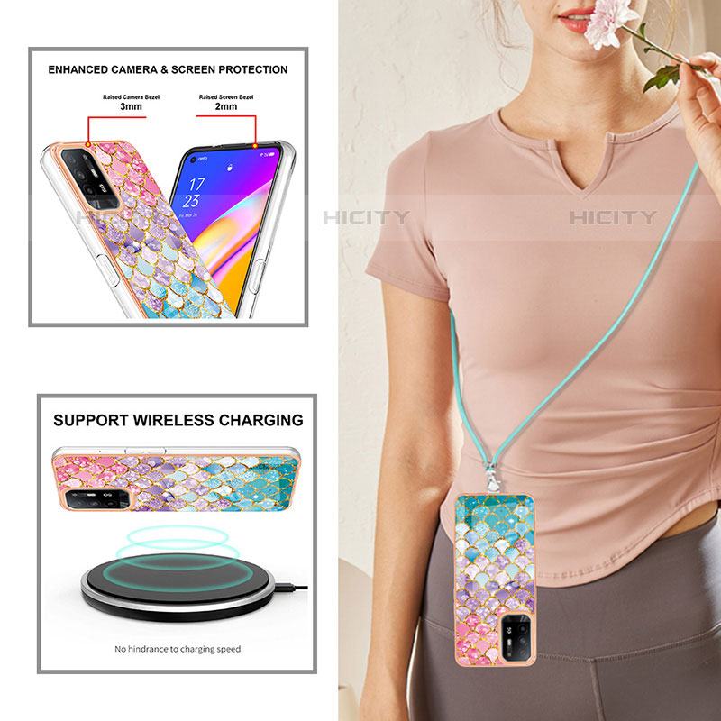 Coque Silicone Motif Fantaisie Souple Couleur Unie Etui Housse avec Laniere Strap Y03B pour Oppo A95 5G Plus