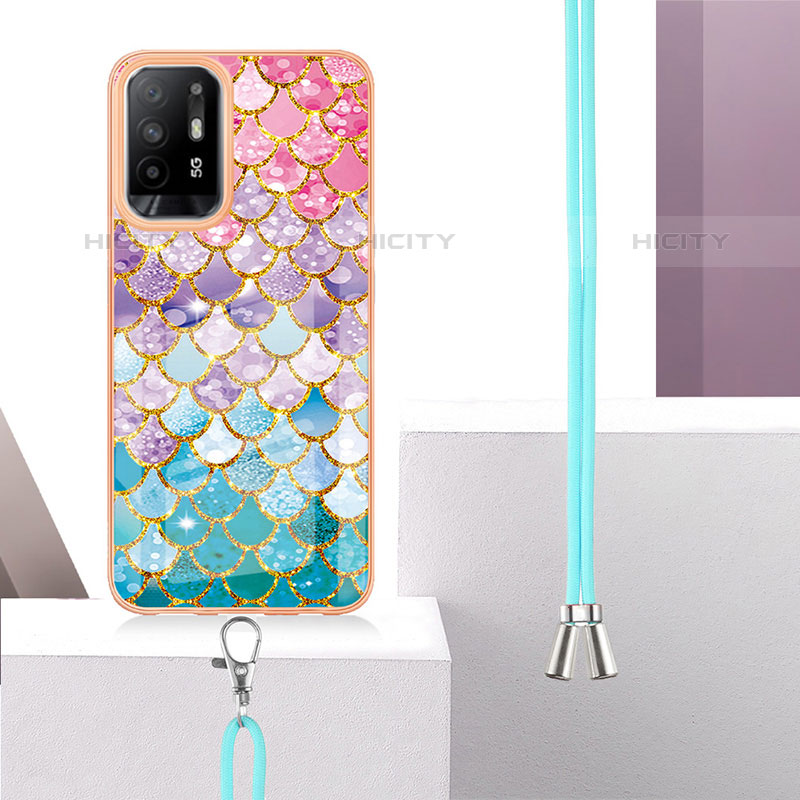 Coque Silicone Motif Fantaisie Souple Couleur Unie Etui Housse avec Laniere Strap Y03B pour Oppo A95 5G Plus