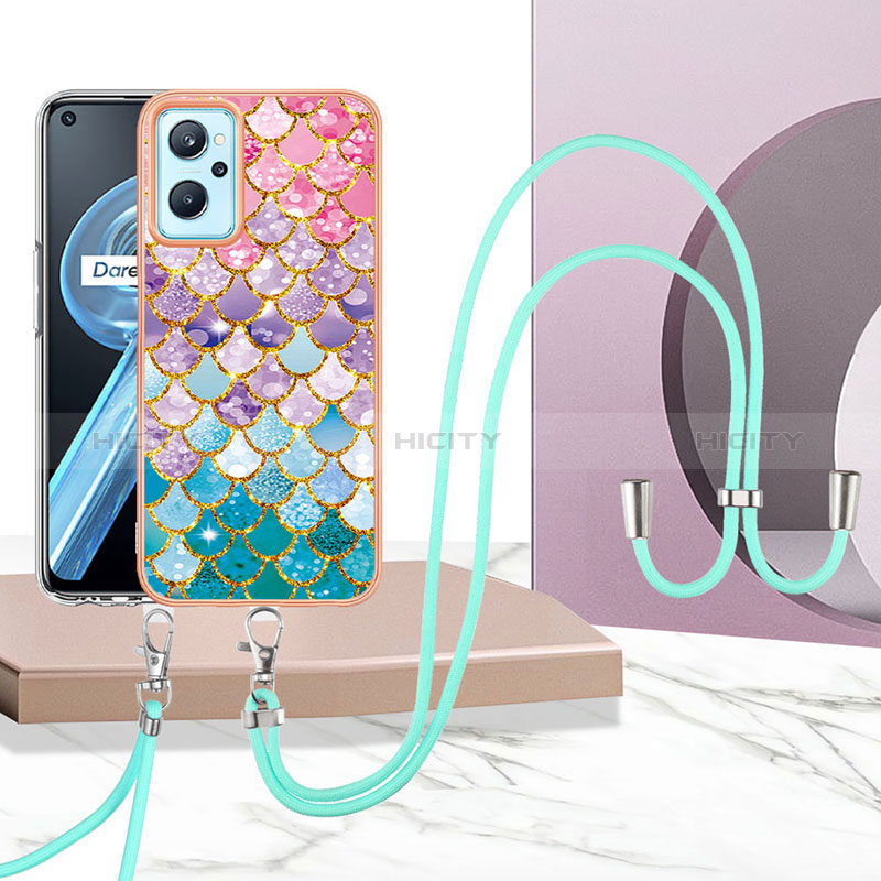 Coque Silicone Motif Fantaisie Souple Couleur Unie Etui Housse avec Laniere Strap Y03B pour Oppo A96 4G Plus