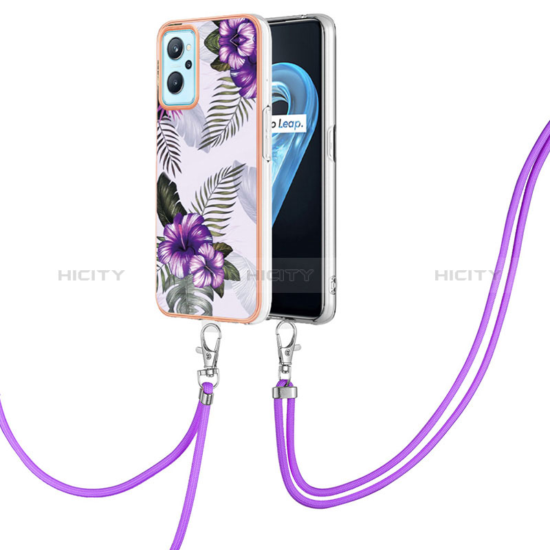 Coque Silicone Motif Fantaisie Souple Couleur Unie Etui Housse avec Laniere Strap Y03B pour Oppo A96 4G Violet Plus