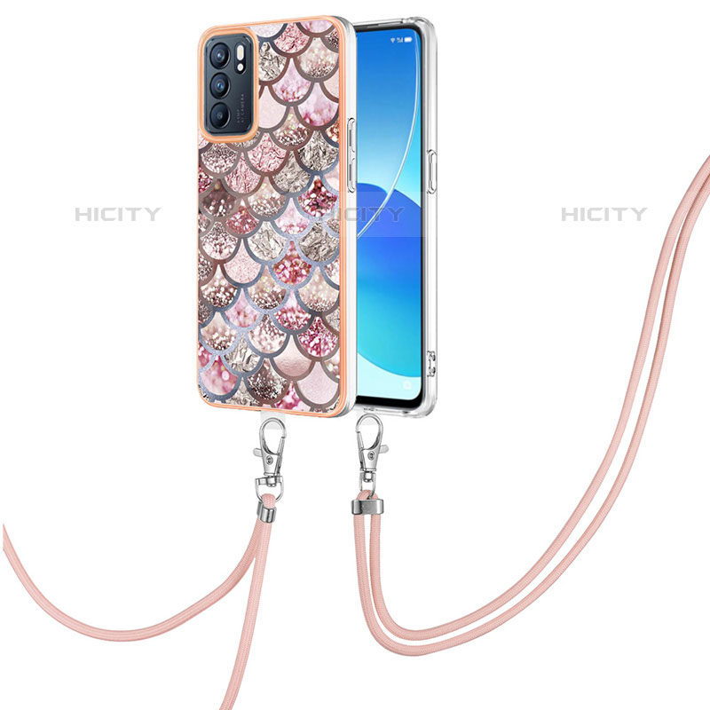 Coque Silicone Motif Fantaisie Souple Couleur Unie Etui Housse avec Laniere Strap Y03B pour Oppo Reno6 5G Marron Plus