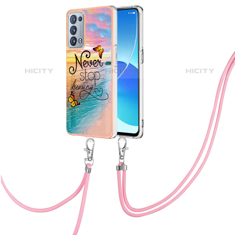 Coque Silicone Motif Fantaisie Souple Couleur Unie Etui Housse avec Laniere Strap Y03B pour Oppo Reno6 Pro 5G Mixte Plus