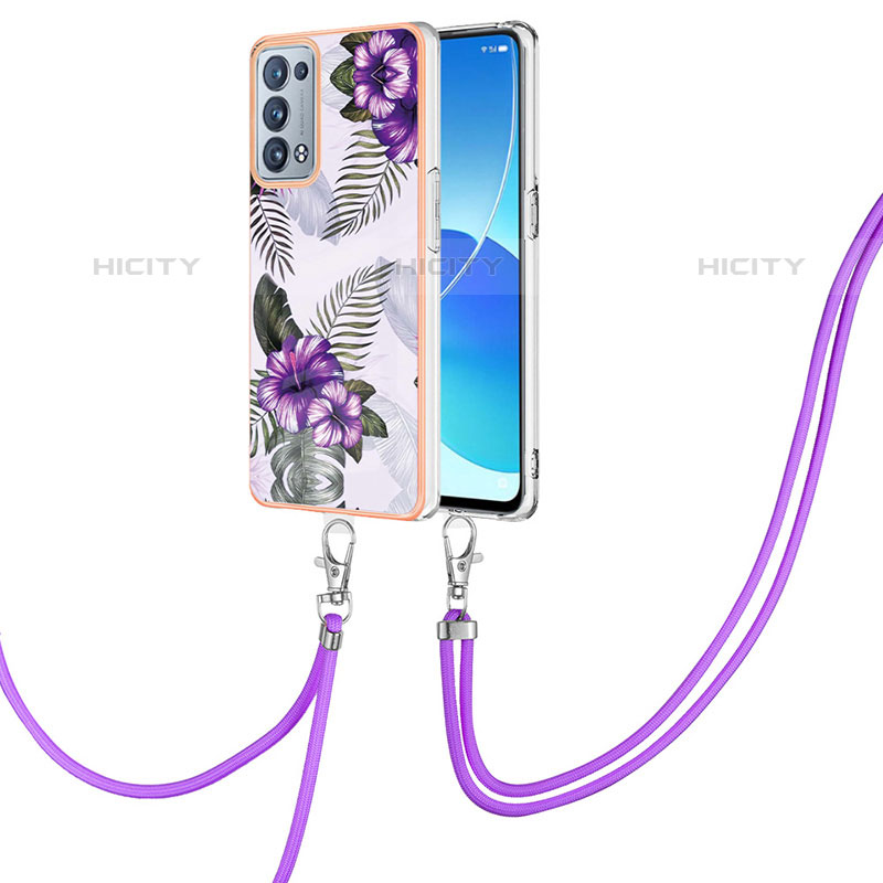 Coque Silicone Motif Fantaisie Souple Couleur Unie Etui Housse avec Laniere Strap Y03B pour Oppo Reno6 Pro+ Plus 5G Plus