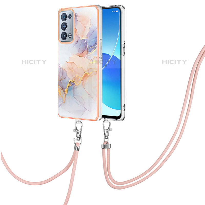 Coque Silicone Motif Fantaisie Souple Couleur Unie Etui Housse avec Laniere Strap Y03B pour Oppo Reno6 Pro+ Plus 5G Violet Clair Plus