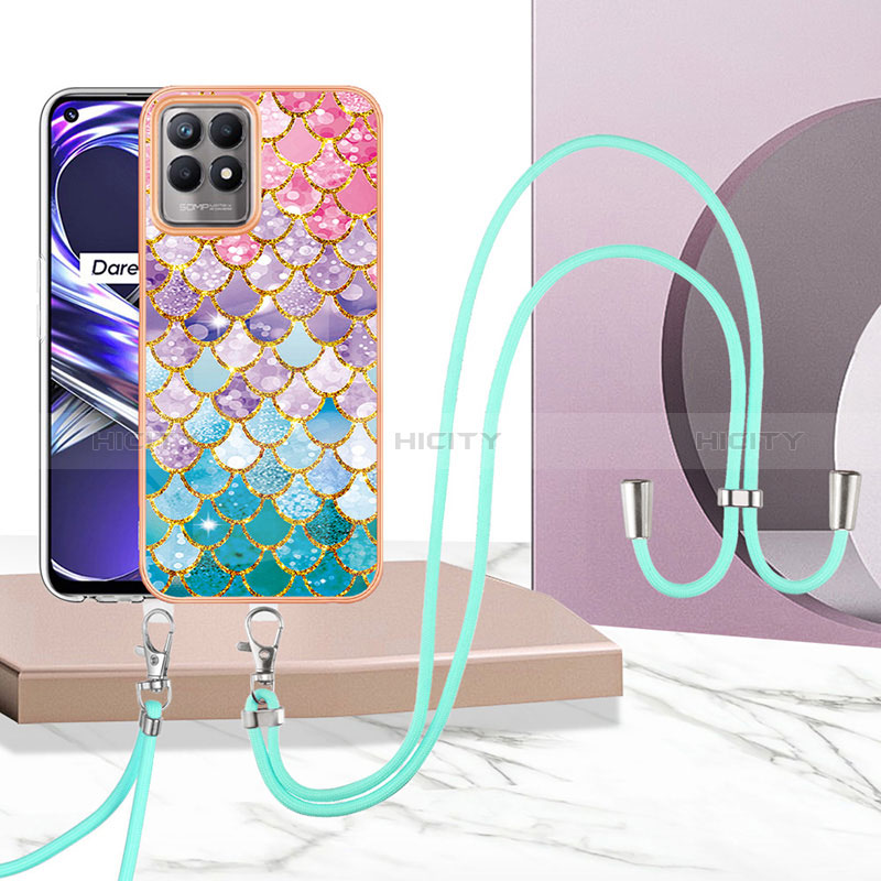 Coque Silicone Motif Fantaisie Souple Couleur Unie Etui Housse avec Laniere Strap Y03B pour Realme 8i Plus