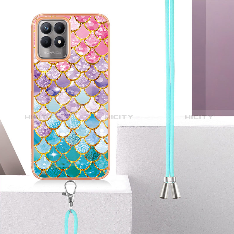 Coque Silicone Motif Fantaisie Souple Couleur Unie Etui Housse avec Laniere Strap Y03B pour Realme 8i Plus