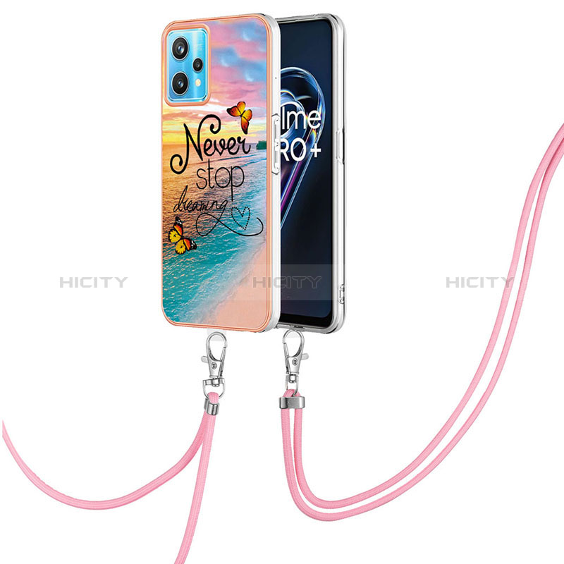 Coque Silicone Motif Fantaisie Souple Couleur Unie Etui Housse avec Laniere Strap Y03B pour Realme 9 Pro 5G Mixte Plus