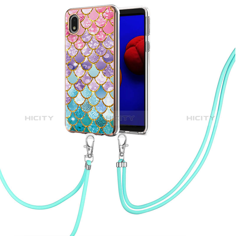 Coque Silicone Motif Fantaisie Souple Couleur Unie Etui Housse avec Laniere Strap Y03B pour Samsung Galaxy A01 Core Colorful Plus