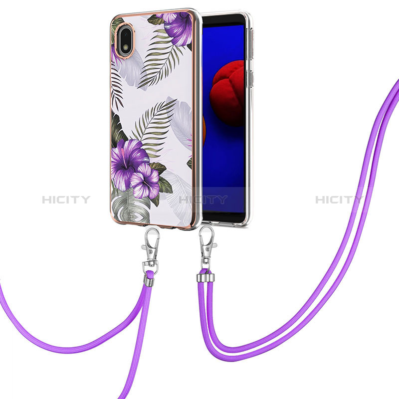 Coque Silicone Motif Fantaisie Souple Couleur Unie Etui Housse avec Laniere Strap Y03B pour Samsung Galaxy A01 Core Plus