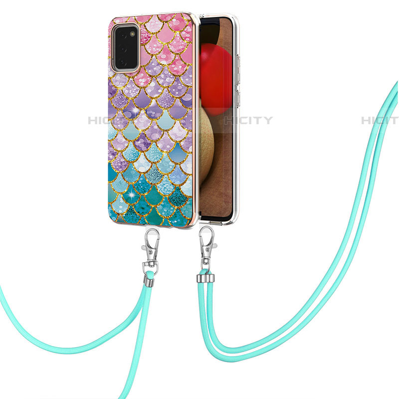 Coque Silicone Motif Fantaisie Souple Couleur Unie Etui Housse avec Laniere Strap Y03B pour Samsung Galaxy A03s Plus