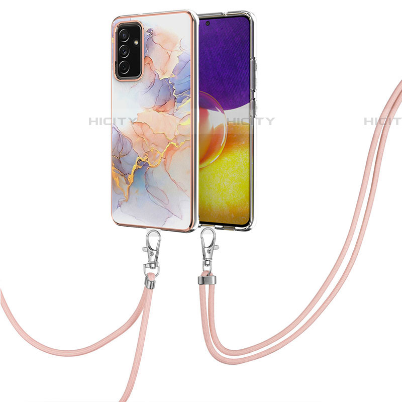 Coque Silicone Motif Fantaisie Souple Couleur Unie Etui Housse avec Laniere Strap Y03B pour Samsung Galaxy A05s Violet Clair Plus