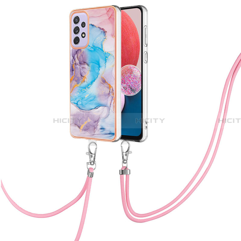 Coque Silicone Motif Fantaisie Souple Couleur Unie Etui Housse avec Laniere Strap Y03B pour Samsung Galaxy A13 4G Bleu Plus