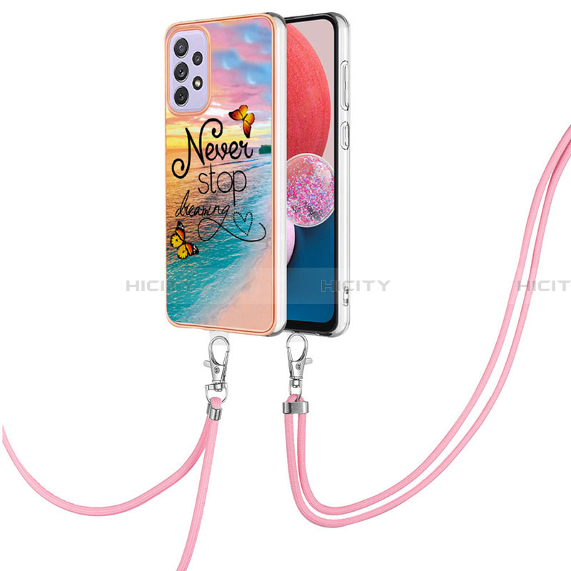 Coque Silicone Motif Fantaisie Souple Couleur Unie Etui Housse avec Laniere Strap Y03B pour Samsung Galaxy A13 4G Plus