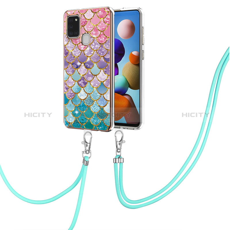 Coque Silicone Motif Fantaisie Souple Couleur Unie Etui Housse avec Laniere Strap Y03B pour Samsung Galaxy A21s Plus