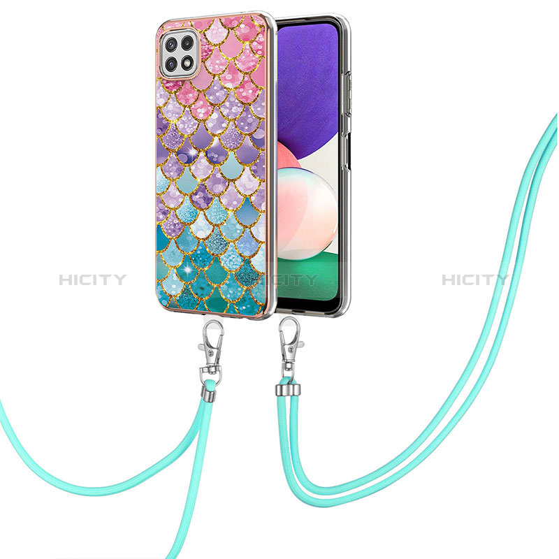 Coque Silicone Motif Fantaisie Souple Couleur Unie Etui Housse avec Laniere Strap Y03B pour Samsung Galaxy A22s 5G Colorful Plus