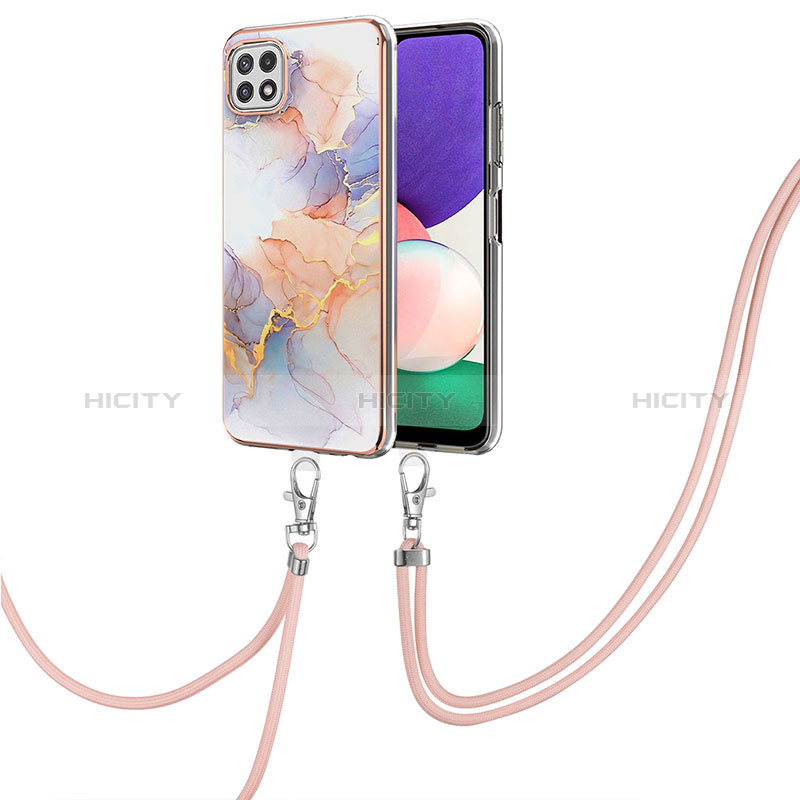 Coque Silicone Motif Fantaisie Souple Couleur Unie Etui Housse avec Laniere Strap Y03B pour Samsung Galaxy A22s 5G Plus