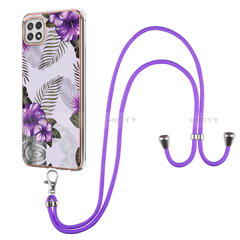 Coque Silicone Motif Fantaisie Souple Couleur Unie Etui Housse avec Laniere Strap Y03B pour Samsung Galaxy A22s 5G Plus