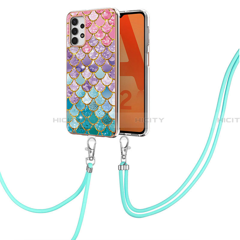 Coque Silicone Motif Fantaisie Souple Couleur Unie Etui Housse avec Laniere Strap Y03B pour Samsung Galaxy A32 4G Colorful Plus