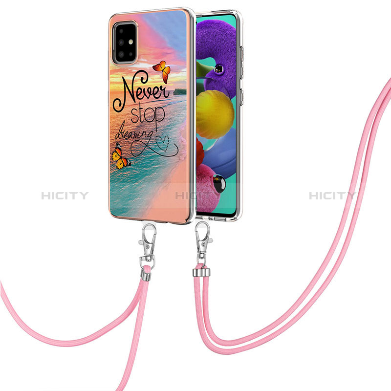 Coque Silicone Motif Fantaisie Souple Couleur Unie Etui Housse avec Laniere Strap Y03B pour Samsung Galaxy A51 5G Mixte Plus