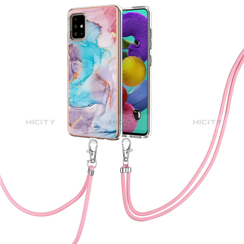 Coque Silicone Motif Fantaisie Souple Couleur Unie Etui Housse avec Laniere Strap Y03B pour Samsung Galaxy A51 5G Plus