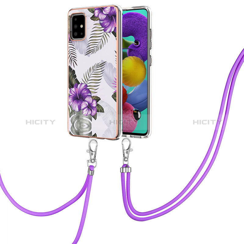 Coque Silicone Motif Fantaisie Souple Couleur Unie Etui Housse avec Laniere Strap Y03B pour Samsung Galaxy A51 5G Plus