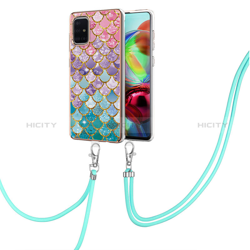 Coque Silicone Motif Fantaisie Souple Couleur Unie Etui Housse avec Laniere Strap Y03B pour Samsung Galaxy A71 5G Colorful Plus