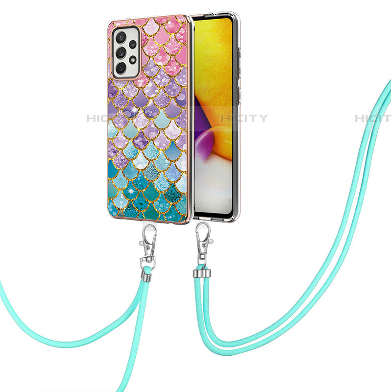 Coque Silicone Motif Fantaisie Souple Couleur Unie Etui Housse avec Laniere Strap Y03B pour Samsung Galaxy A72 4G Plus