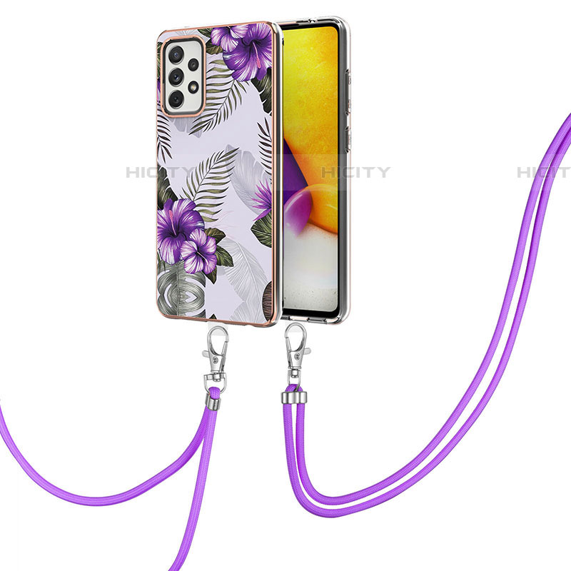 Coque Silicone Motif Fantaisie Souple Couleur Unie Etui Housse avec Laniere Strap Y03B pour Samsung Galaxy A72 5G Violet Plus