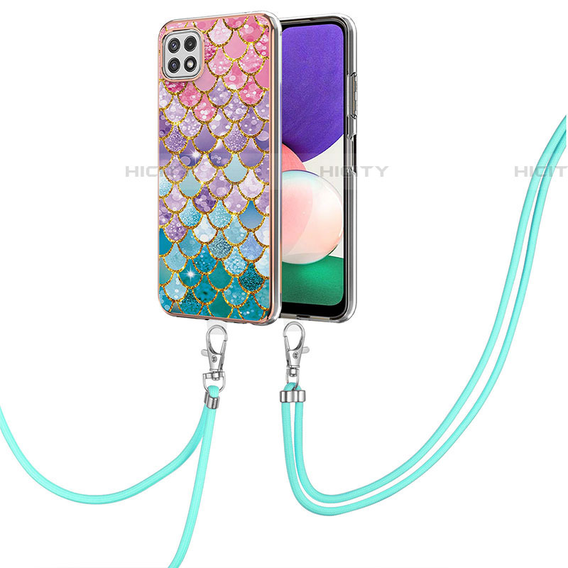 Coque Silicone Motif Fantaisie Souple Couleur Unie Etui Housse avec Laniere Strap Y03B pour Samsung Galaxy F42 5G Colorful Plus