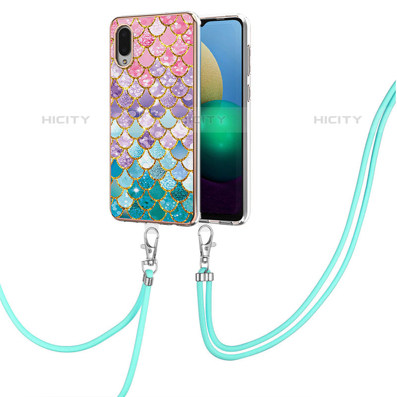 Coque Silicone Motif Fantaisie Souple Couleur Unie Etui Housse avec Laniere Strap Y03B pour Samsung Galaxy M02 Colorful Plus