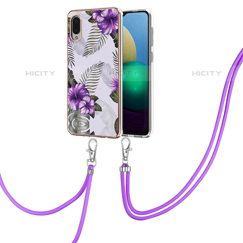 Coque Silicone Motif Fantaisie Souple Couleur Unie Etui Housse avec Laniere Strap Y03B pour Samsung Galaxy M02 Plus