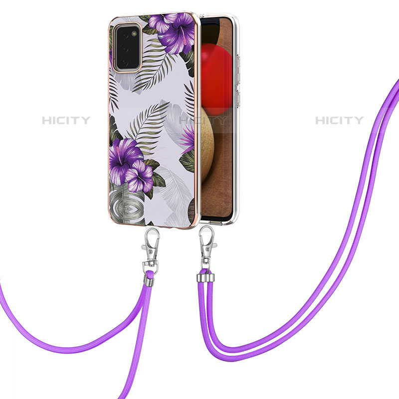 Coque Silicone Motif Fantaisie Souple Couleur Unie Etui Housse avec Laniere Strap Y03B pour Samsung Galaxy M02s Violet Plus