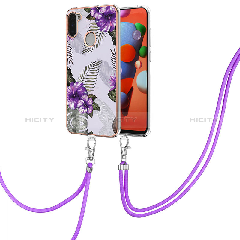 Coque Silicone Motif Fantaisie Souple Couleur Unie Etui Housse avec Laniere Strap Y03B pour Samsung Galaxy M11 Violet Plus