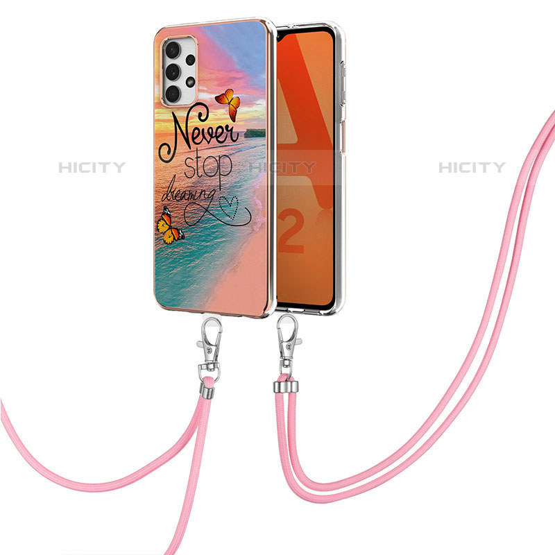 Coque Silicone Motif Fantaisie Souple Couleur Unie Etui Housse avec Laniere Strap Y03B pour Samsung Galaxy M32 5G Mixte Plus