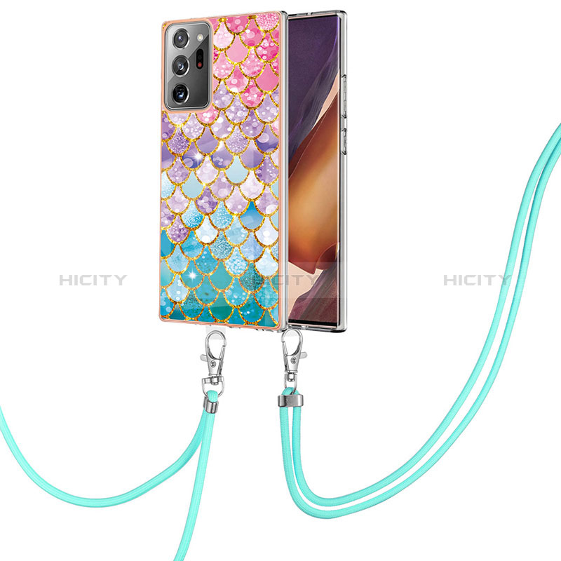 Coque Silicone Motif Fantaisie Souple Couleur Unie Etui Housse avec Laniere Strap Y03B pour Samsung Galaxy Note 20 Ultra 5G Colorful Plus