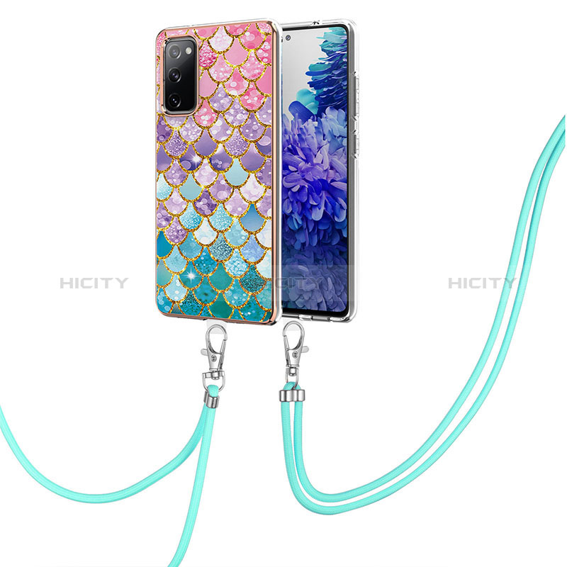 Coque Silicone Motif Fantaisie Souple Couleur Unie Etui Housse avec Laniere Strap Y03B pour Samsung Galaxy S20 FE 4G Colorful Plus