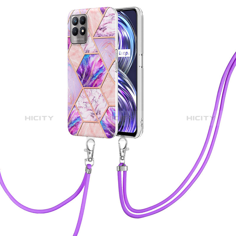 Coque Silicone Motif Fantaisie Souple Couleur Unie Etui Housse avec Laniere Strap Y04B pour Realme 8i Violet Clair Plus