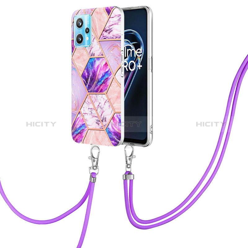 Coque Silicone Motif Fantaisie Souple Couleur Unie Etui Housse avec Laniere Strap Y04B pour Realme 9 4G Violet Clair Plus